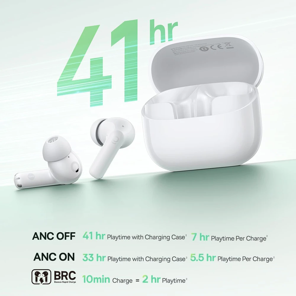 Baseus in-ear true wireless earbuds bass bp1 nc, moon white 3