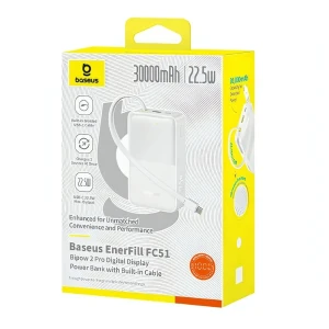 Baseus power bank 30000mah 22,5w with cable type-c 0.3m, enerfill fc51 bipow 2 pro digital display,  moon white Thumbnail 3
