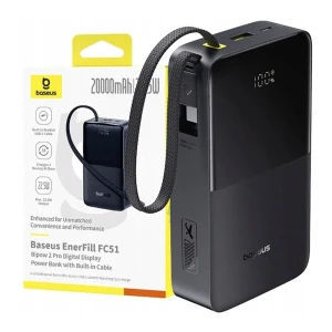 Baseus power bank 30000mah 22,5w with cable type-c 0.3m, enerfill fc51 bipow 2 pro digital display, cosmic black Thumbnail 3