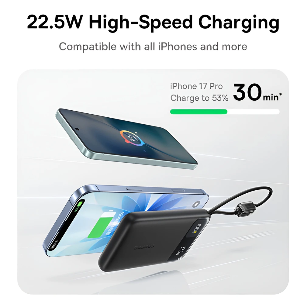 Baseus power bank 10000mah 22,5w with cable type-c 0.3m, enerfill fc11 digital display, cosmic black 2