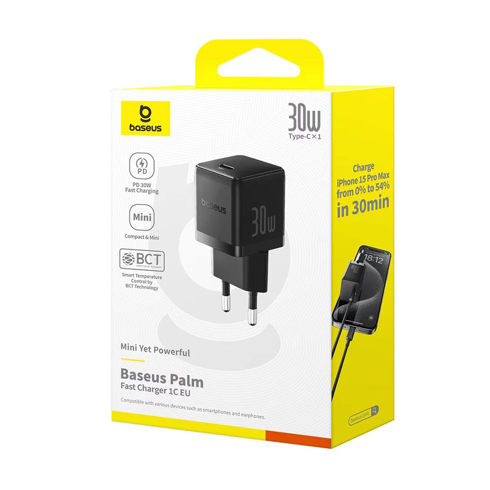 Baseus wall charger gan 1*type-c 30w, palm series, cluster black 3