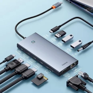 Baseus hub 13in1 type-c to usb-c to hdmi 4k@60hz*2+dp 4k@60hz*1+vga*1+usb3.1*2+type-c3.1*1+usb2.0*1+pd*1+rj45*1+sd/tf*1+3, portaljo series, space gray Thumbnail 3