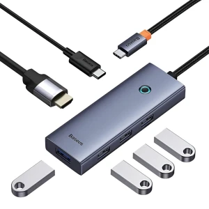 Baseus hub 6in1 type-c to hdmi4k@60hz*1+usb-a 3.0*4+pd*1, ultrajoy series, space gray Thumbnail 3
