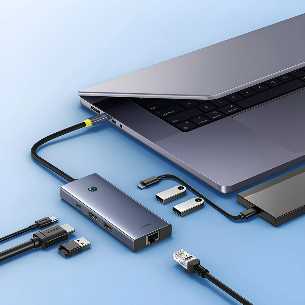 Baseus hub 7in1 type-c to hdmi4k@60hz*1+usb-a 3.1*2+type-c 3.1*1+usb-a2.0*1+pd*1+rj45*1, ultrajoy series, space gray 3