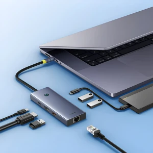 Baseus hub 7in1 type-c to hdmi4k@60hz*1+usb-a 3.1*2+type-c 3.1*1+usb-a2.0*1+pd*1+rj45*1, ultrajoy series, space gray Thumbnail 3