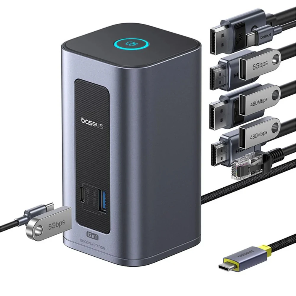Baseus ds type-c  to 2*hdmi 2k@60+2*dp2k@60+2*usb-c (10gbps)+2*usb-a (5gbps)+2*usb-a (480mbps)+rj45+pd 100w spacemate rd1 air, space grey 3
