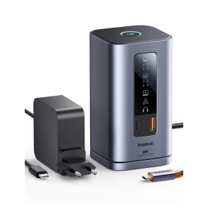 Baseus ds type-c to 2*hdmi 4k@60hz+2*dp 4k@60hz+2*usb-a (10gbps)+1*usb-c (10gbps)+1*rj45+1*usb-a (480mbps)+1*usb-c (pd)+1*3.5mm audio+charger(eu)