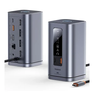 Baseus ds type-c to 2*hdmi 4k@60hz+2*dp 4k@60hz+2*usb-a (10gbps)+1*usb-c (10gbps)+1*rj45+1*usb-a (480mbps)+1*usb-c (pd)+1*3.5mm audio+charger(eu) Thumbnail 2