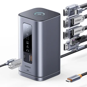 Baseus ds type-c to 2*hdmi 4k@60hz+2*dp 4k@60hz+2*usb-a (10gbps)+1*usb-c (10gbps)+1*rj45+1*usb-a (480mbps)+1*usb-c (pd)+1*3.5mm audio+charger(eu) Thumbnail 3