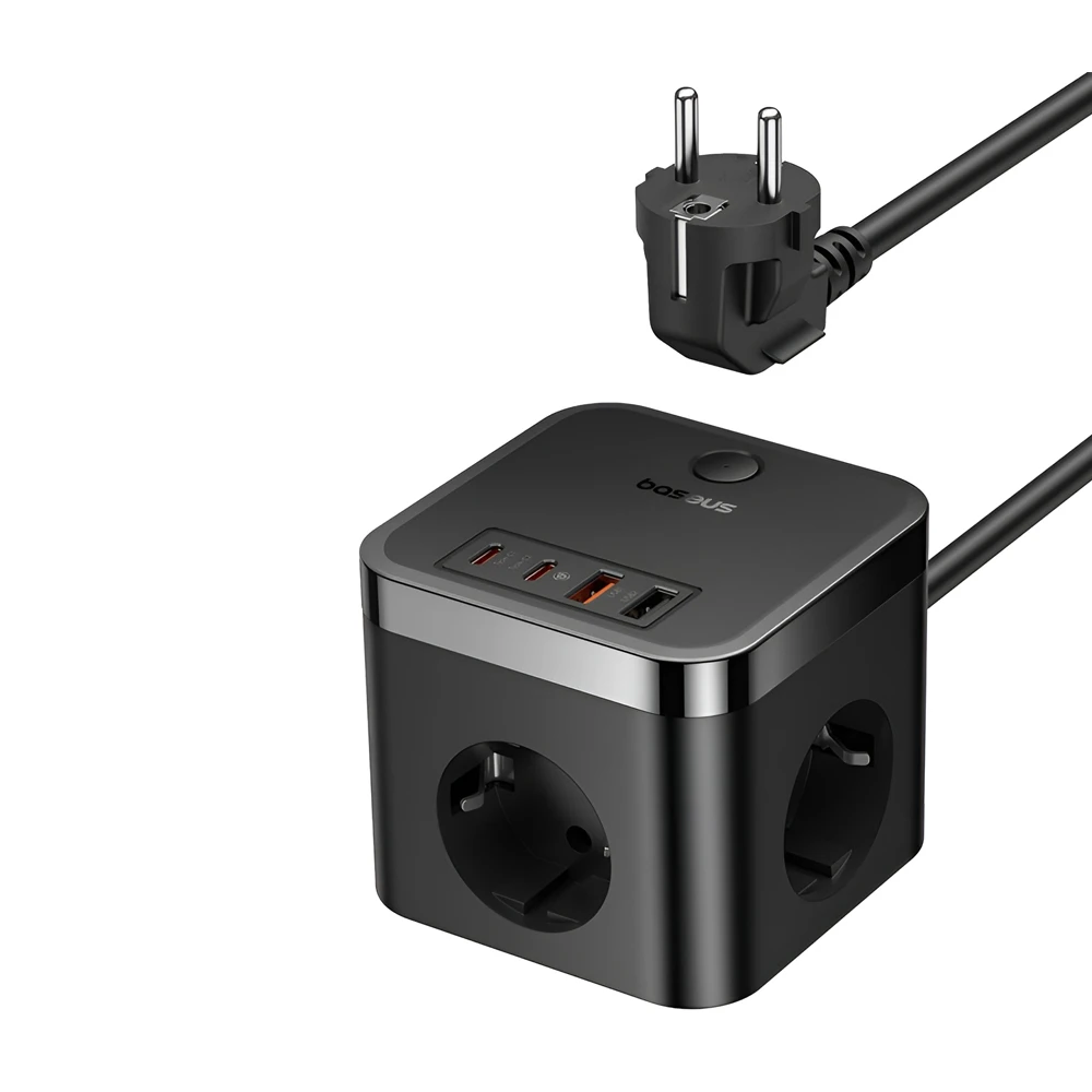 Baseus power strip cube 30w 3ac+2*usb-a+2*type-c 1,5m, powercombo cube, cluster black 2