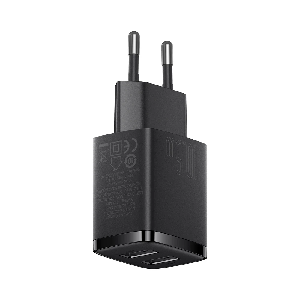 Baseus wall charger 2*usb-a, compact series, black 3