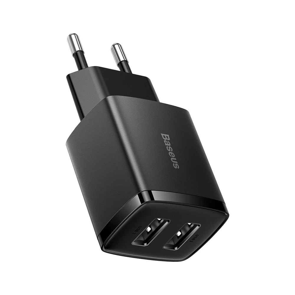 Baseus wall charger 2*usb-a, compact series, black 2