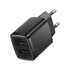 Baseus wall charger 2*usb-a, compact series, black