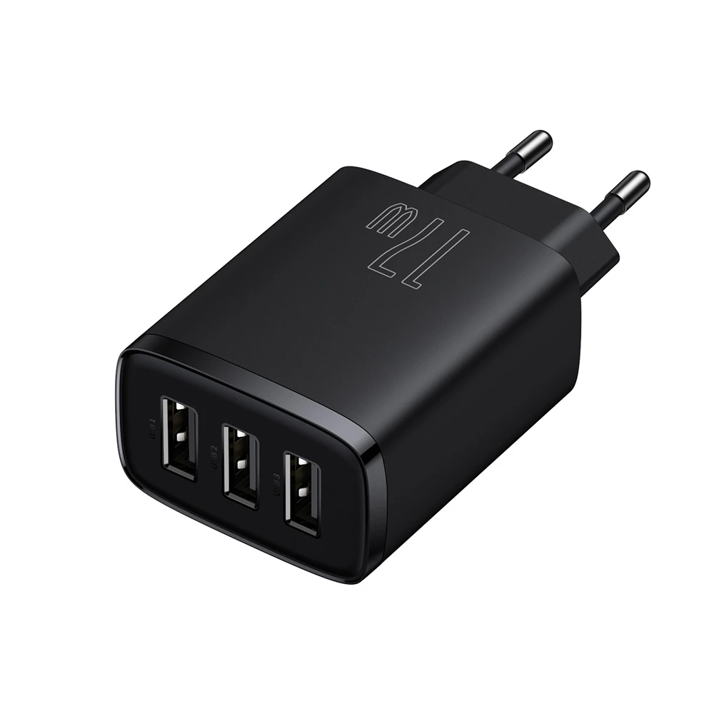 Baseus wall charger 3*usb-a, compact series, black 3