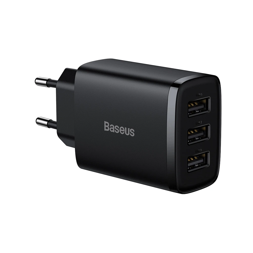 Baseus wall charger 3*usb-a, compact series, black 2