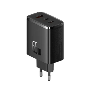 Baseus wall charger gan 2*type-c+1*usb-a 65w, cube pro series, cluster black