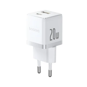Baseus wall charger gan 1*type-c+1*usb-a 20w, palm series, moon white