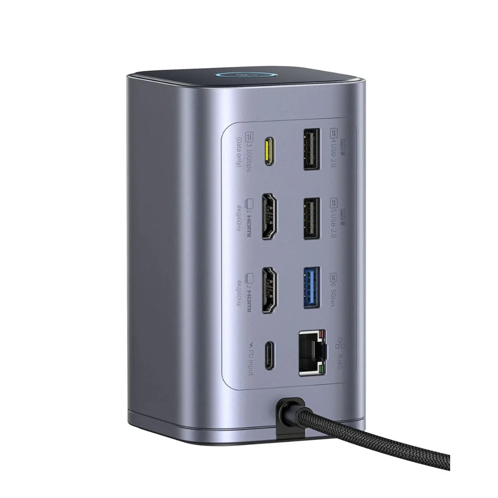 Baseus ds type-c to 2*hdmi 4k@60hz+2*usb-c (10gbps)+2*usb-a (5gbps)+2*usb-a (480mbps)+1*rj45+sd/tf 3.0+1*usb-c (pd), space grey 3