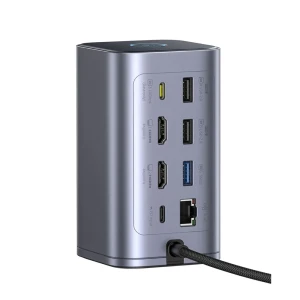 Baseus ds type-c to 2*hdmi 4k@60hz+2*usb-c (10gbps)+2*usb-a (5gbps)+2*usb-a (480mbps)+1*rj45+sd/tf 3.0+1*usb-c (pd), space grey Thumbnail 3
