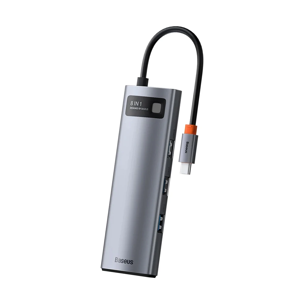 Baseus hub 8in1 type-c to 1*hdmi+usb-a 3.0+pd*1+rj45*1+sd/tf*1, metal gleam series, space gray 2