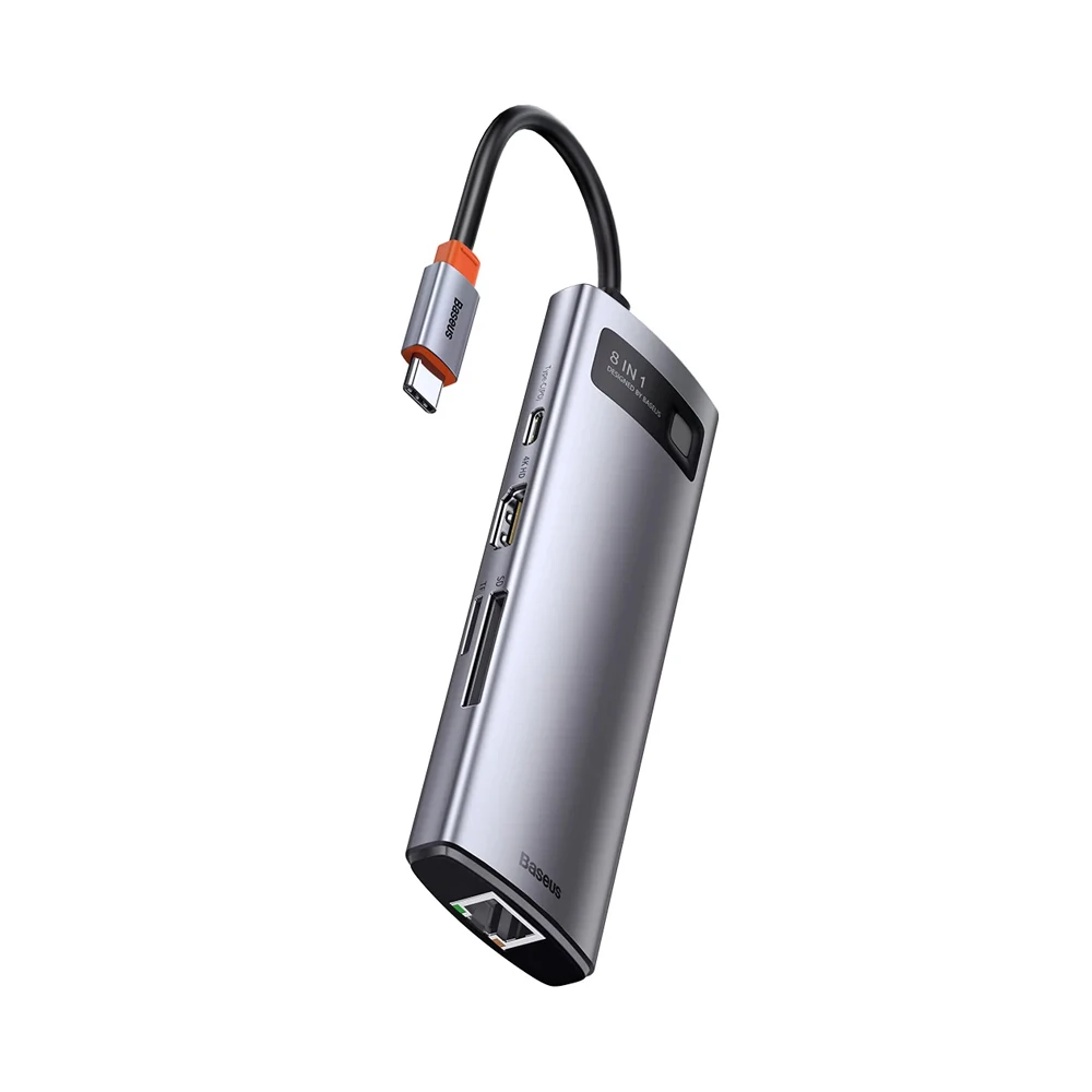 Baseus hub 8in1 type-c to 1*hdmi+usb-a 3.0+pd*1+rj45*1+sd/tf*1, metal gleam series, space gray 3