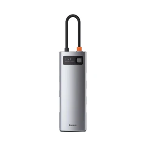 Baseus hub 8in1 type-c to 1*hdmi+usb-a 3.0+pd*1+rj45*1+sd/tf*1, metal gleam series, space gray