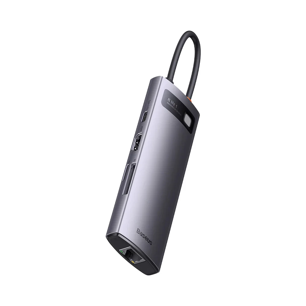 Baseus hub 8in1 type-c to 1* hdmi4k@60hz+3*usb-a 3.0+pd*1+rj45*1+sd/tf*1, metal gleam series, space gray 3