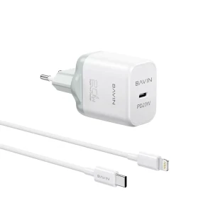 Bavin wall charger pd 20w fast charge + cable type-c to lightning, white