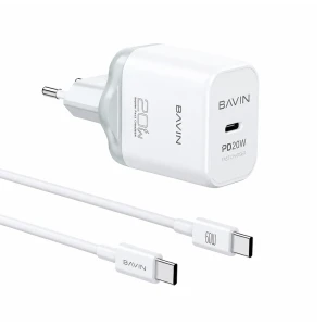 Bavin wall charger pd 20w fast charge + cable type-c to type-c, white