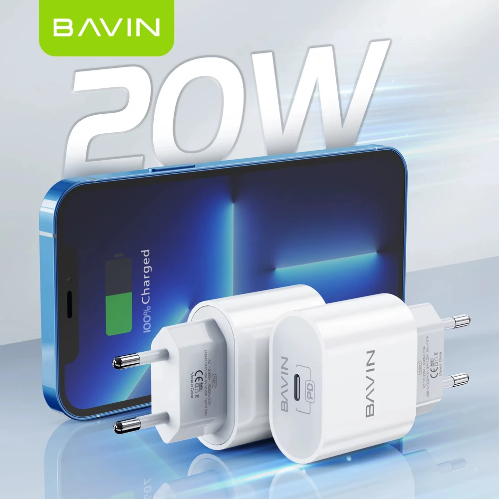 Bavin wall charger pd 20w fast charge, type-c port, white 2