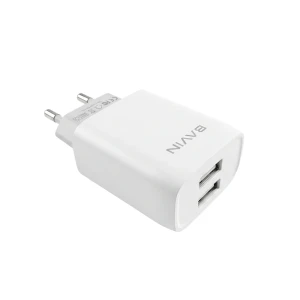 Bavin wall charger fast charge, dual usb ports, 2.4a, 12w, white