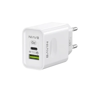 Bavin wall charger qc 3.0 & pd 20w, dual port usb-a + type-c, white
