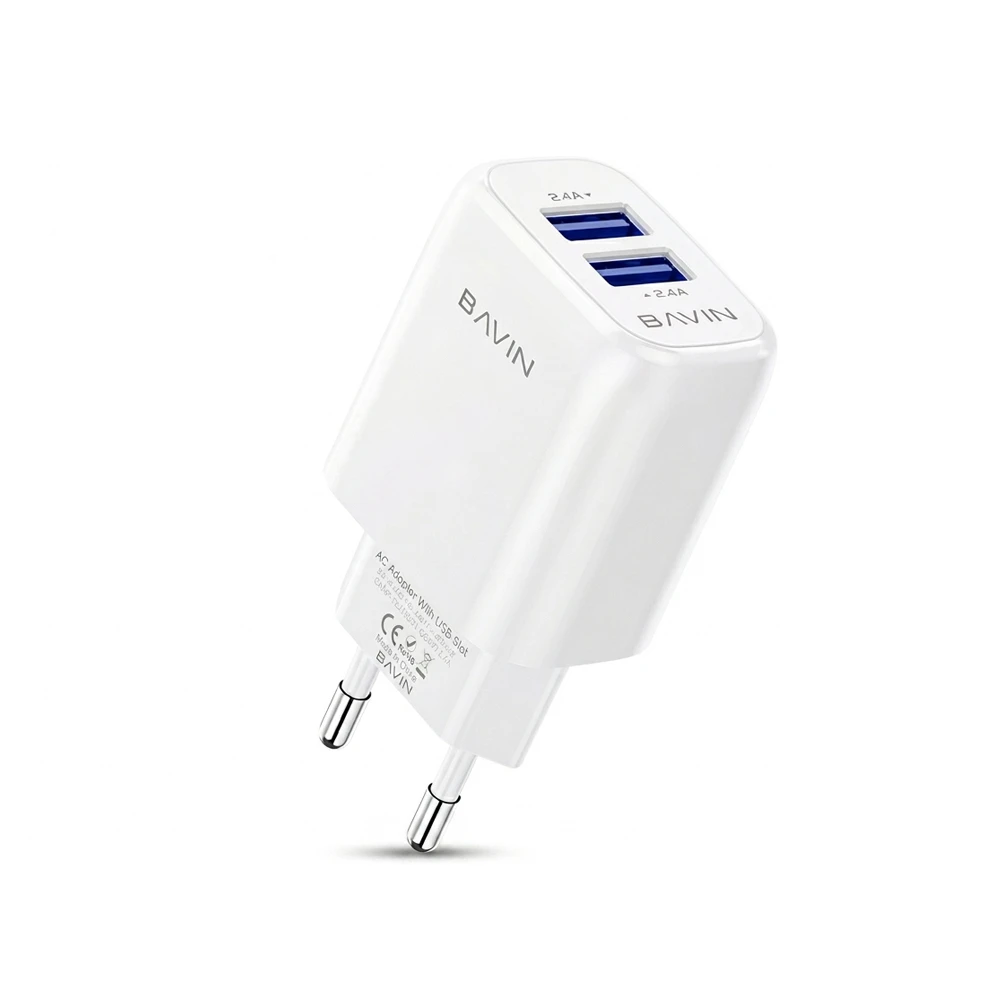 Bavin wall charger dual usb 2.4a + cable micro-usb, white 2