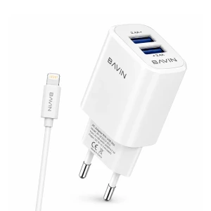 Bavin wall charger dual usb 2.4a + cable lightning, white