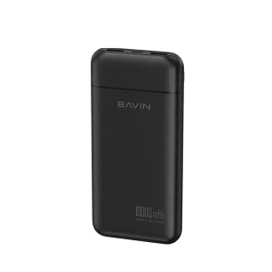 Bavin power bank 10000mah, quick charging, dual usb output, black
