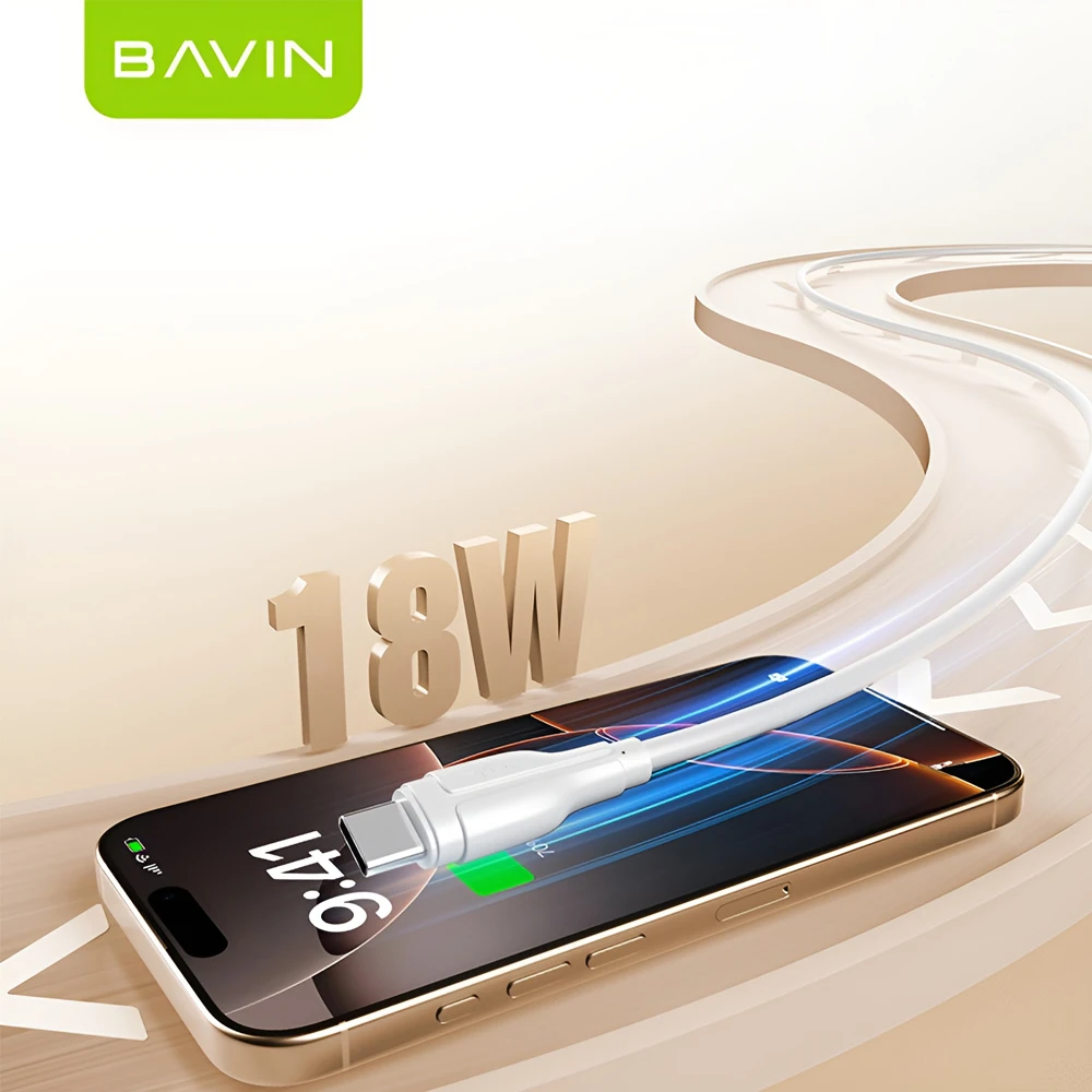 Bavin charging & data cable usb to type-c, tpe, 1m, 18w, white 2