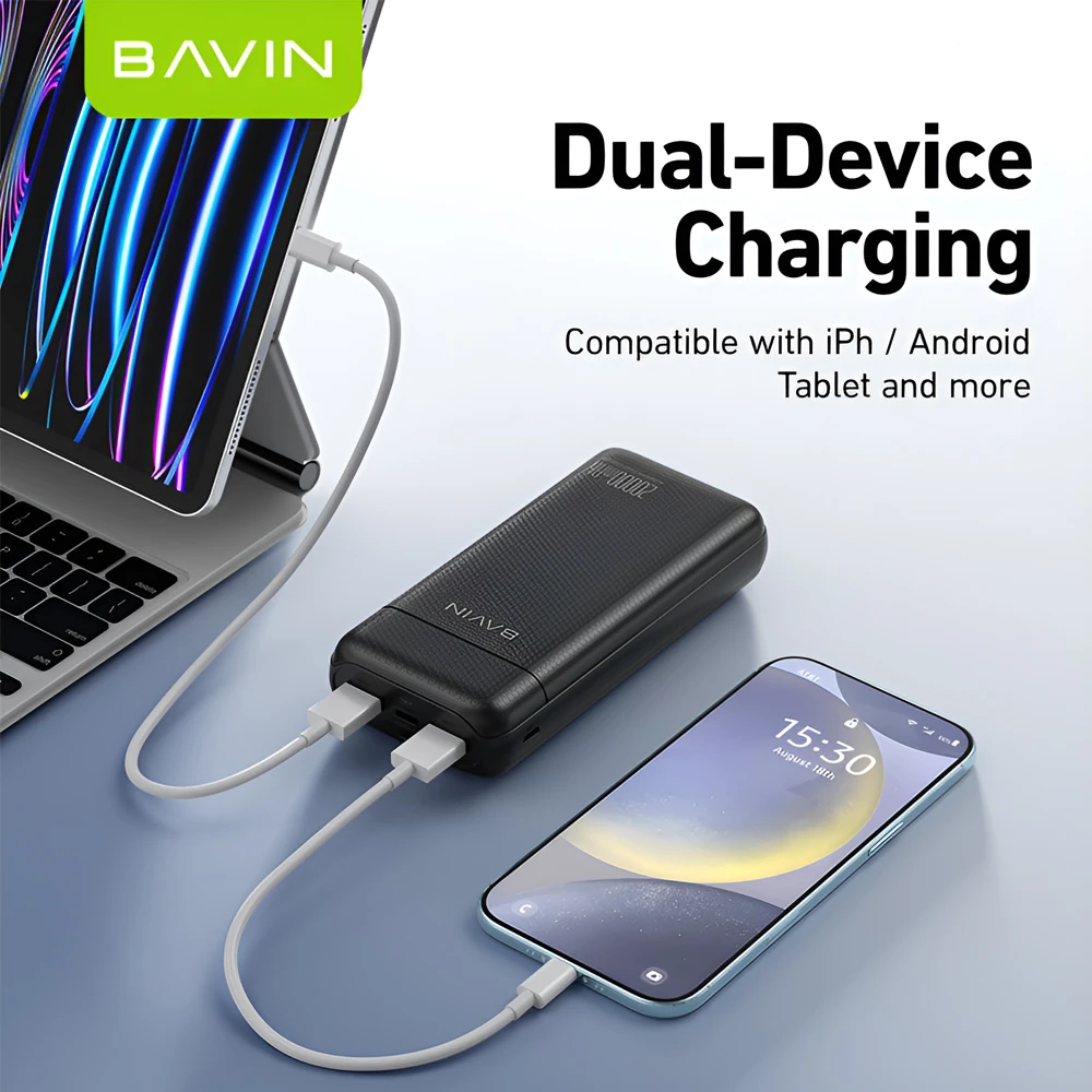 Bavin power bank 20000mah, quick charging, dual usb output, black 3