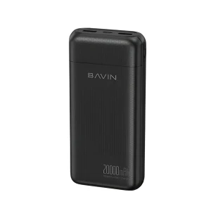 Bavin power bank 20000mah, quick charging, dual usb output, black