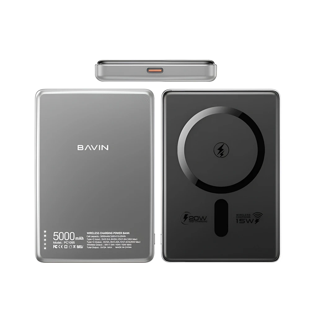 Bavin magnetic wireless power bank 5000mah, 15w magsafe compatible, ultra-slim, grey 2