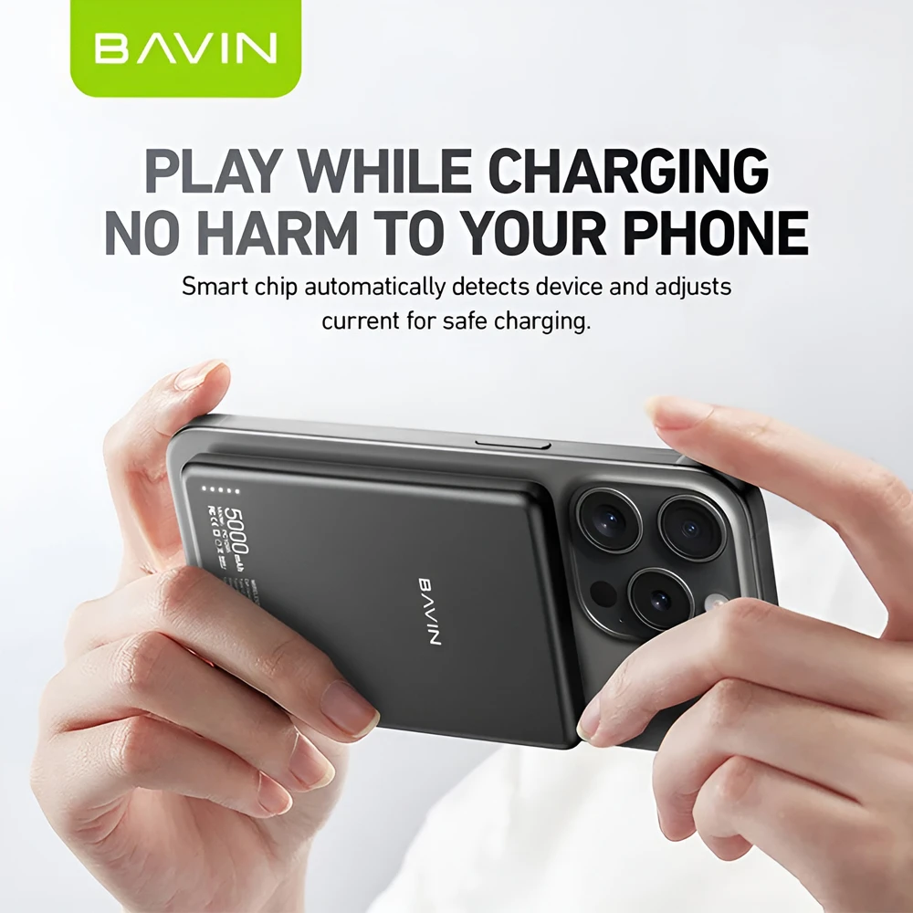 Bavin magnetic wireless power bank 5000mah, 15w magsafe compatible, ultra-slim, grey 3