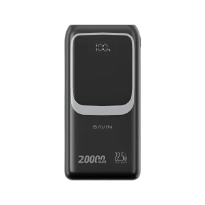 Bavin power bank 20000mah, 22.5w fast charging, built-in type-c & lightning cables, black