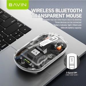Bavin wireless transparent mouse, dual mode (bluetooth + 2.4g), 400mah battery, silent design, black Thumbnail 3