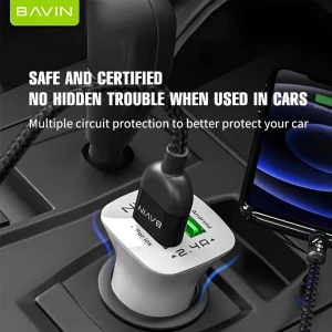 Bavin car charger dual usb 2.4a, intelligent output, white Thumbnail 3