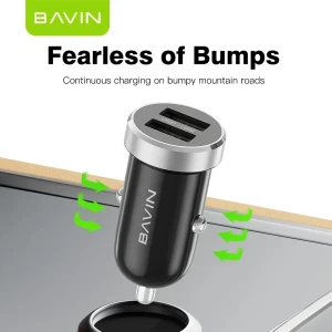 Bavin car charger dual usb universal + cable type-c, 2.4a,12w, black Thumbnail 3
