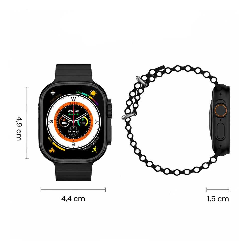 Bavin smart watch ultra 2.1" hd, 120hz, nfc, wireless charging + extra strap, black 2