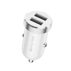 Bavin car charger dual usb universal + cable lightning, 2.4a,12w, white