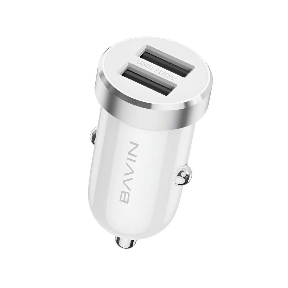 Bavin car charger dual usb universal + cable micro-usb, 2.4a,12w, white 2
