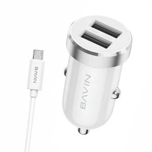 Bavin car charger dual usb universal + cable micro-usb, 2.4a,12w, white