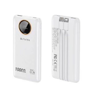 Bavin power bank 10000mah, 22.5w fast charging, built-in dual cables, led display, white Thumbnail 2