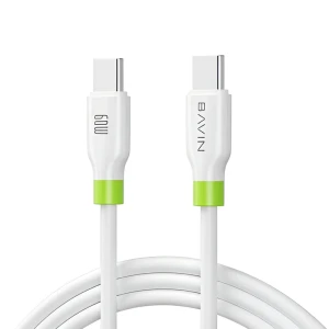Bavin charging & data cable type-c to type-c, silicone, 1m, 60w, white